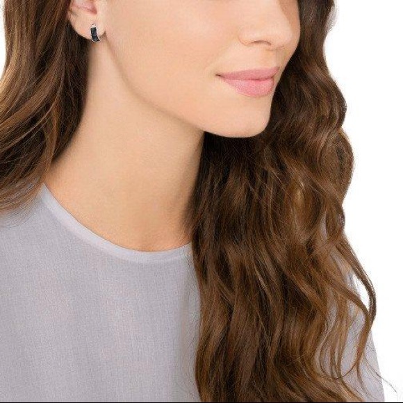 Swarovski Crystaldust Hoop Pierced Earrings, Small, Black - Picture 3 of 5